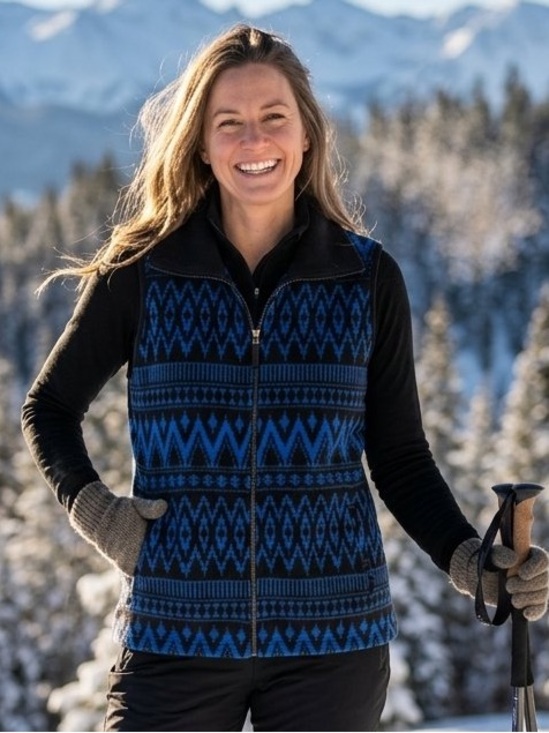 Chaps Jackets & Blazers - Chaps Black & Blue Nordic Geometric Zip-Front Fleece Vest (L)